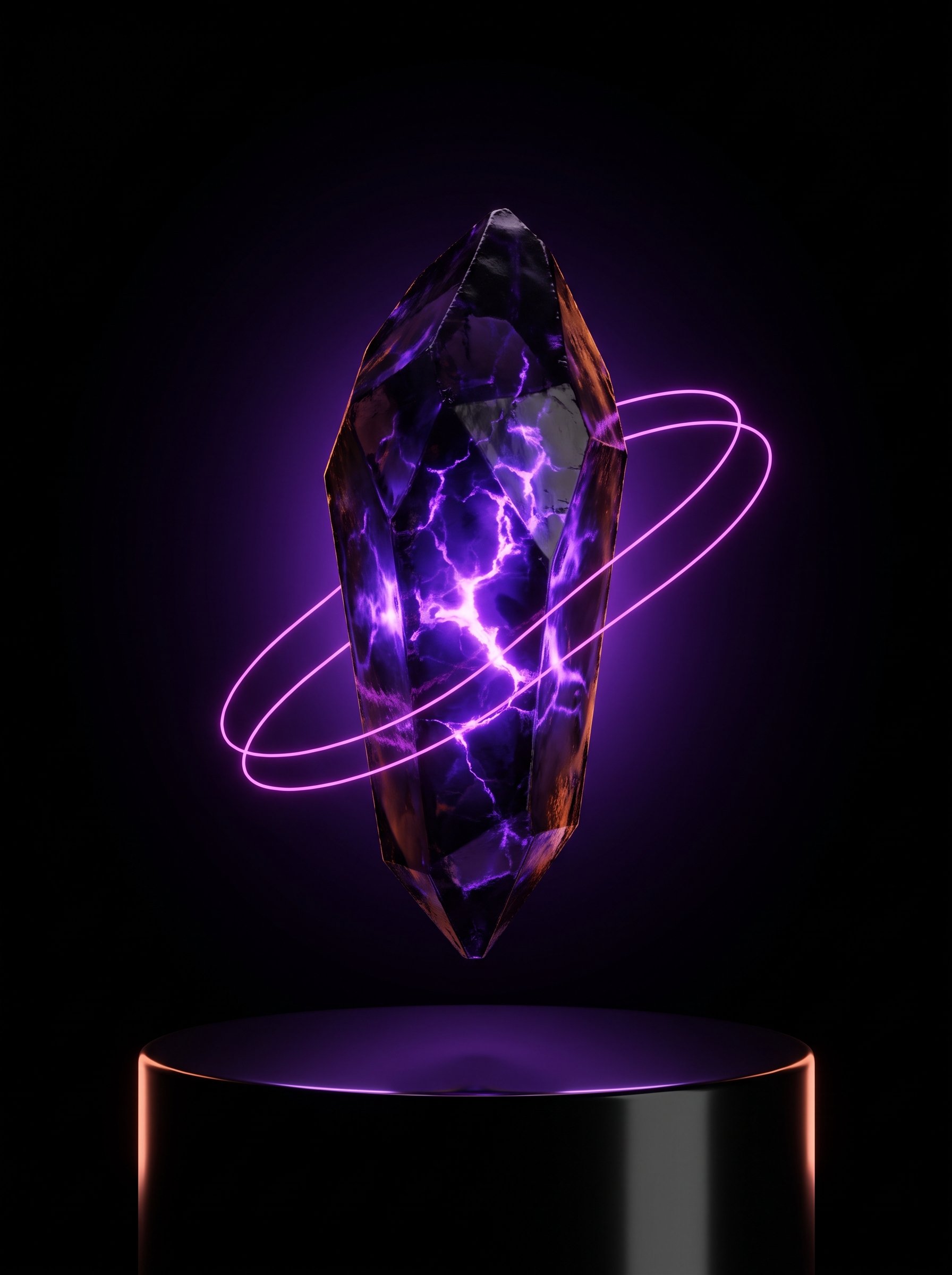 Levitating obsidian shard with violet plasma core